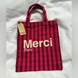 Merci Pink Checkered Tote Bag from Paris
